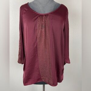 Burgundy Blouse with Gold Rhinestones